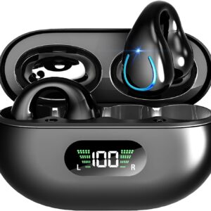 Ultra Open Ear Earbuds, Bone Conduction Headphones Clip-On Wireless Earphone Bluetooth 5.3 with 4 HD Mics Ultra Lightweight Comfort for Small Ears, Waterproof Sports Ear Buds for Sports and Fitness