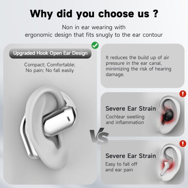 Ultra Open Ear Earbuds - Bone Conduction Headphones Wireless Bluetooth, Waterproof Deep Bass Earphones for Fitness and Running, Secure Fit for Small Ears, Sweat-Resistant for Workouts - Image 8