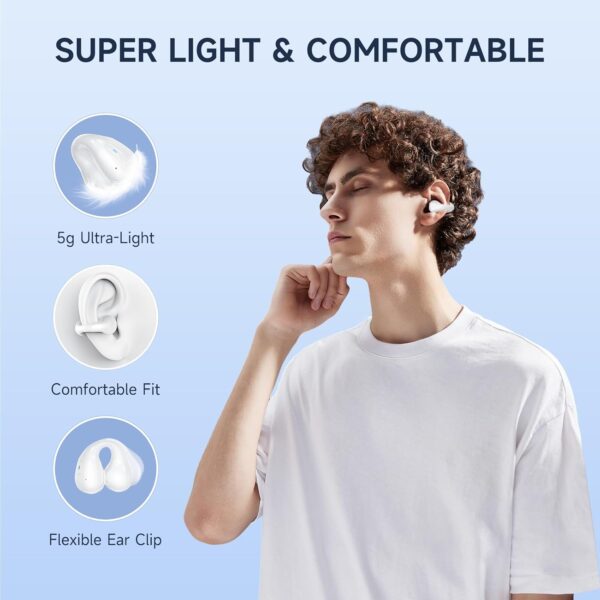 Open Ear Clip Wireless Earbuds Bluetooth 5.3, Sports Earphones Built-in Microphone with Earhooks & Ear Hook, Wireless Charging Case & Display, Waterproof Fitness Headphones for Sports,White - Image 2