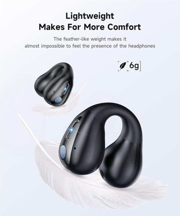 Open Ear Clip Wireless Earbuds Bluetooth 5.3, Sports Earphones Built-in Microphone with Earhooks & Ear Hook, Wireless Charging Case & Display, Waterproof Fitness Headphones for Sports,Black - Image 4