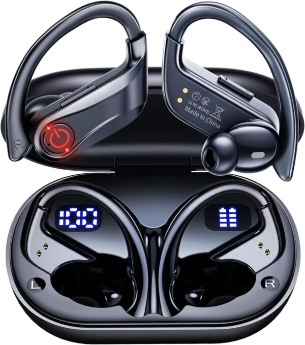 Wireless Earbuds - Bluetooth 5.3 Headphones with ENC Noise Canceling Mic, IPX4 Sport Ear Buds with Dual LED Display Charging Case, Running Earphones with Stereo Sound