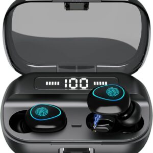 Wireless Earbuds Bluetooth Wireless Ear buds with HD Noise Cancelling Mic, HiFi Stereo Bass Sound Headphones with LED Charging Case, Touch Control Smallest In Ear Earphones for Sport/Work/Travel