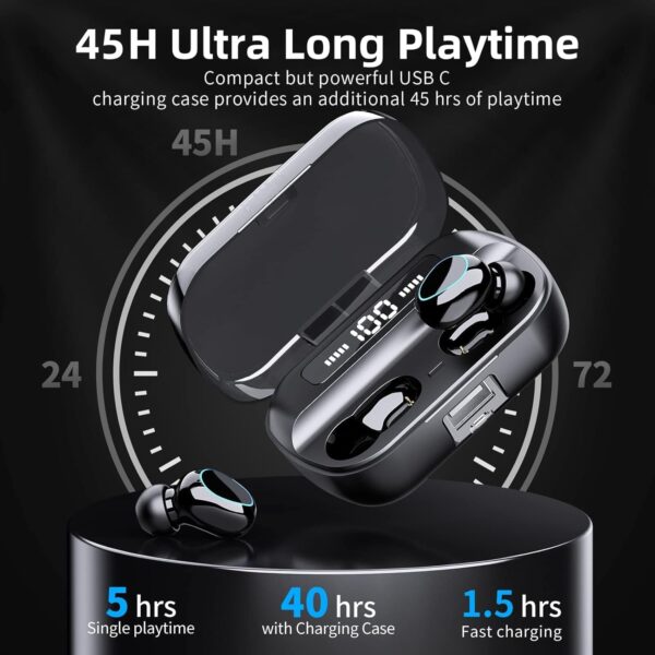 Wireless Earbuds Bluetooth Wireless Ear buds with HD Noise Cancelling Mic, HiFi Stereo Bass Sound Headphones with LED Charging Case, Touch Control Smallest In Ear Earphones for Sport/Work/Travel - Image 2