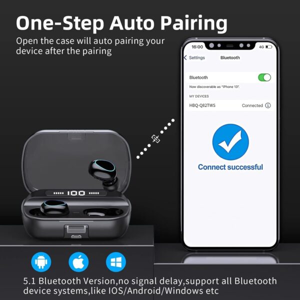 Wireless Earbuds Bluetooth Wireless Ear buds with HD Noise Cancelling Mic, HiFi Stereo Bass Sound Headphones with LED Charging Case, Touch Control Smallest In Ear Earphones for Sport/Work/Travel - Image 5