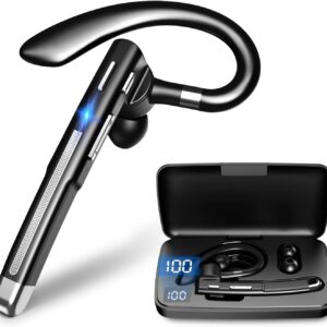 Bluetooth Headset V5.3,100 Hrs Talk Time Single-Ear Earphone, CVC8.0 Noise Cancelling Wireless Earbud, Business Earbud with 500 mAh Charging Case, Hands-Free Earpiece for Trucker/Home/Office Work