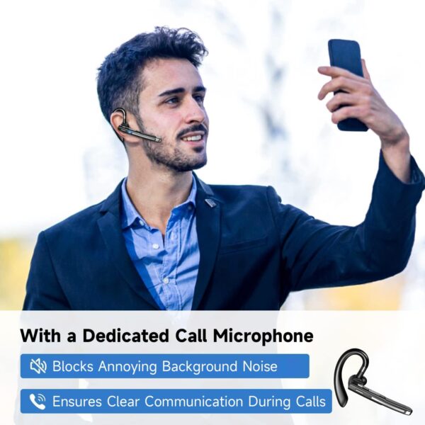 Bluetooth Headset V5.3,100 Hrs Talk Time Single-Ear Earphone, CVC8.0 Noise Cancelling Wireless Earbud, Business Earbud with 500 mAh Charging Case, Hands-Free Earpiece for Trucker/Home/Office Work - Image 2