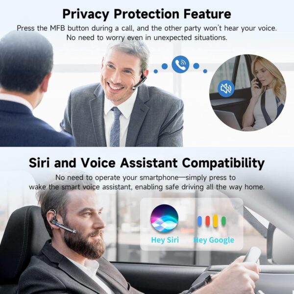 Bluetooth Headset V5.3,100 Hrs Talk Time Single-Ear Earphone, CVC8.0 Noise Cancelling Wireless Earbud, Business Earbud with 500 mAh Charging Case, Hands-Free Earpiece for Trucker/Home/Office Work - Image 4