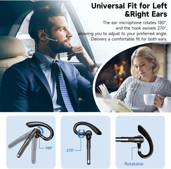 Bluetooth Headset V5.3,100 Hrs Talk Time Single-Ear Earphone, CVC8.0 Noise Cancelling Wireless Earbud, Business Earbud with 500 mAh Charging Case, Hands-Free Earpiece for Trucker/Home/Office Work - Image 6