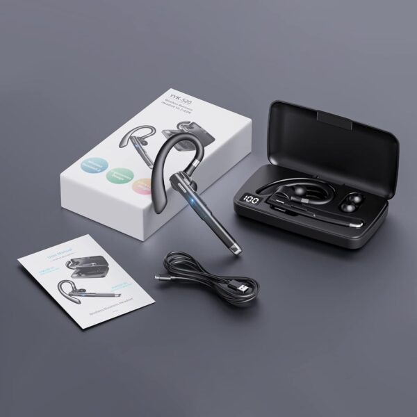 Bluetooth Headset V5.3,100 Hrs Talk Time Single-Ear Earphone, CVC8.0 Noise Cancelling Wireless Earbud, Business Earbud with 500 mAh Charging Case, Hands-Free Earpiece for Trucker/Home/Office Work - Image 8