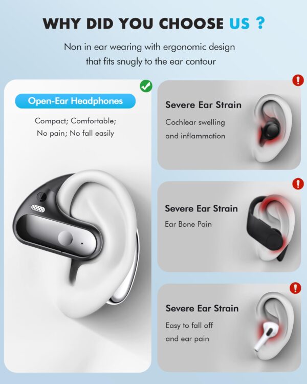 Open Ear Earbuds, Wireless Ear Buds,Earhook Earbuds with 40H Playtime,IPX7 Waterproof Sports Bluetooth Earphones,Bluetooth 5.3 Ultra Comfort Open Ear Headphones Wireless,Clear Calls - Image 3
