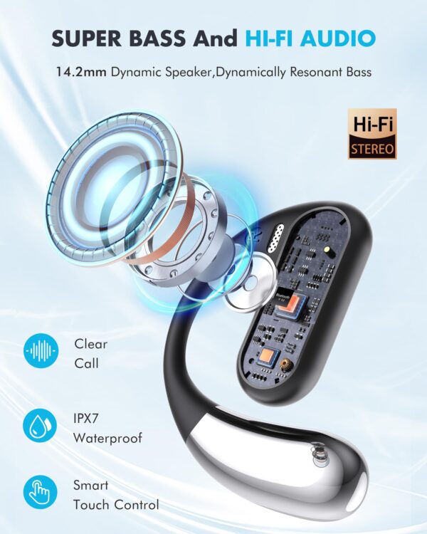 Open Ear Earbuds, Wireless Ear Buds,Earhook Earbuds with 40H Playtime,IPX7 Waterproof Sports Bluetooth Earphones,Bluetooth 5.3 Ultra Comfort Open Ear Headphones Wireless,Clear Calls - Image 2