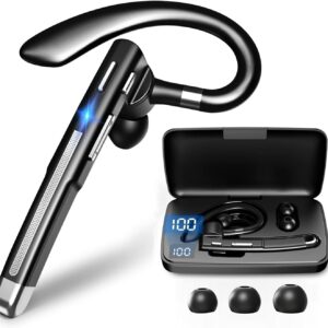 Headset Bluetooth 6.1 Kabellos Kopfhörer mit CVC8.0 Mikrofon 100 Std Spielzeit Freisprech Handy Headset 1,5 std Schnellladung LED Ladebox Zwei-Geräte-Verbindung Ohrhörer für Autofahren/Business/Büro